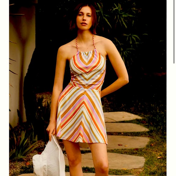 NWT Anthropologie Striped Halter Dress Size L - Picture 2 of 6